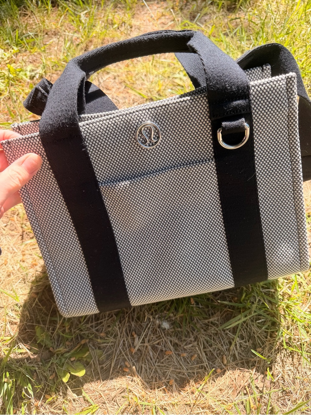 Lululemon Black & White Canvas Tote with Logo